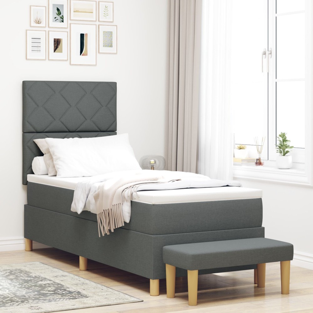 vidaXL Pat cu arcuri cu saltea Gri închis 80 x 200 cm țesătură