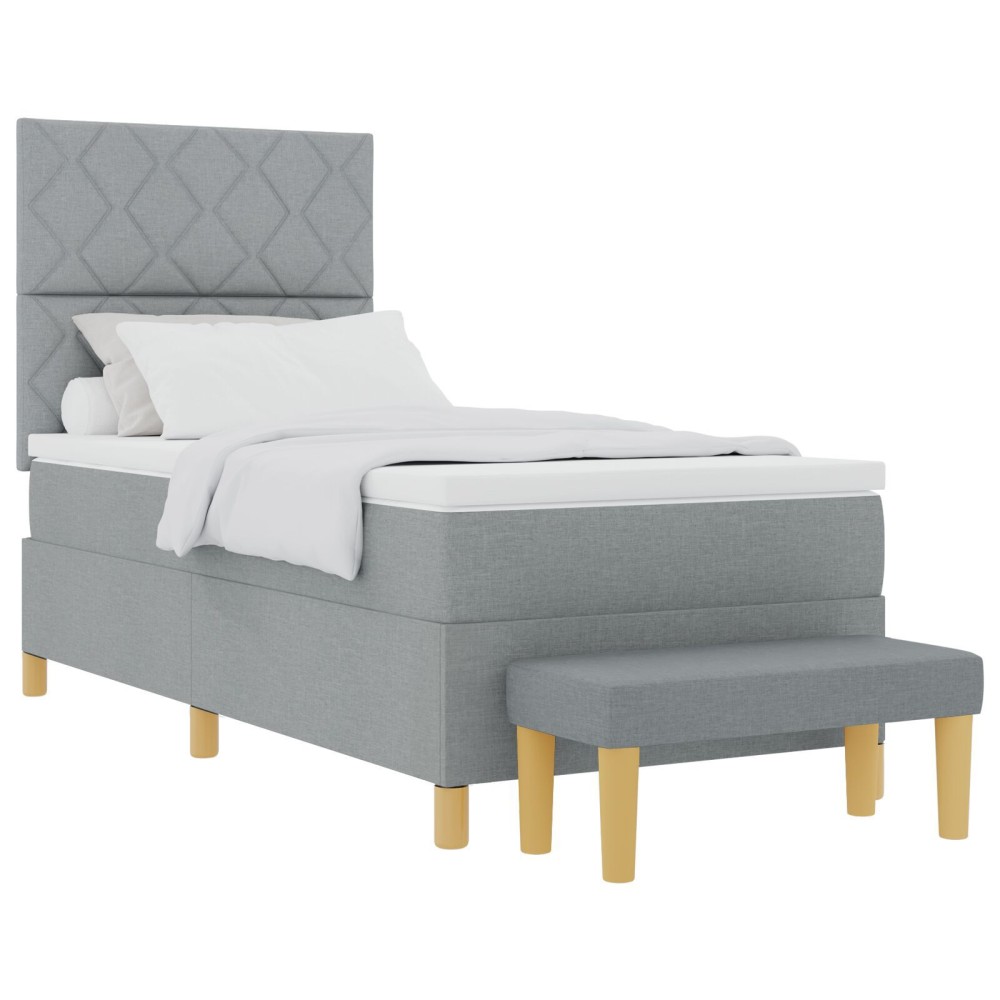 vidaXL Pat cu arcuri cu saltea Gri deschis 90 x 190 cm țesătură