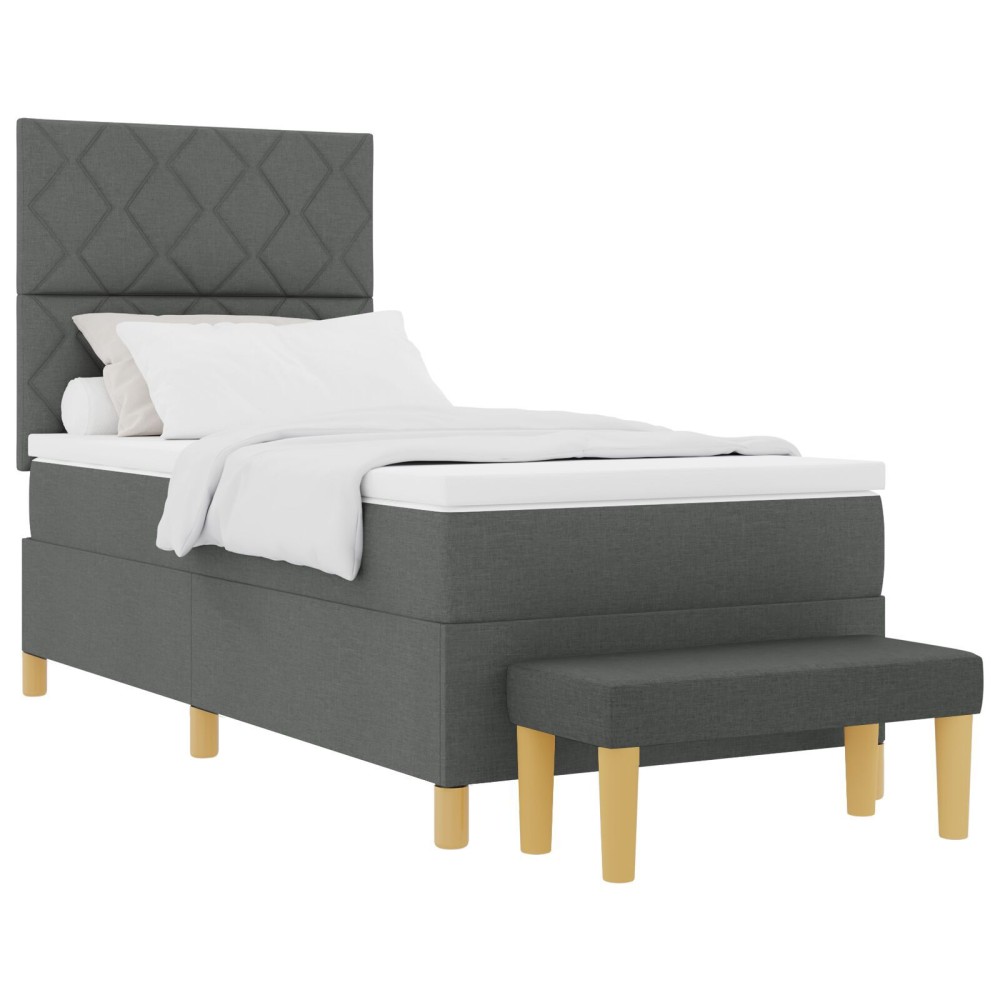 vidaXL Pat cu arcuri cu saltea Gri închis 90 x 200 cm țesătură