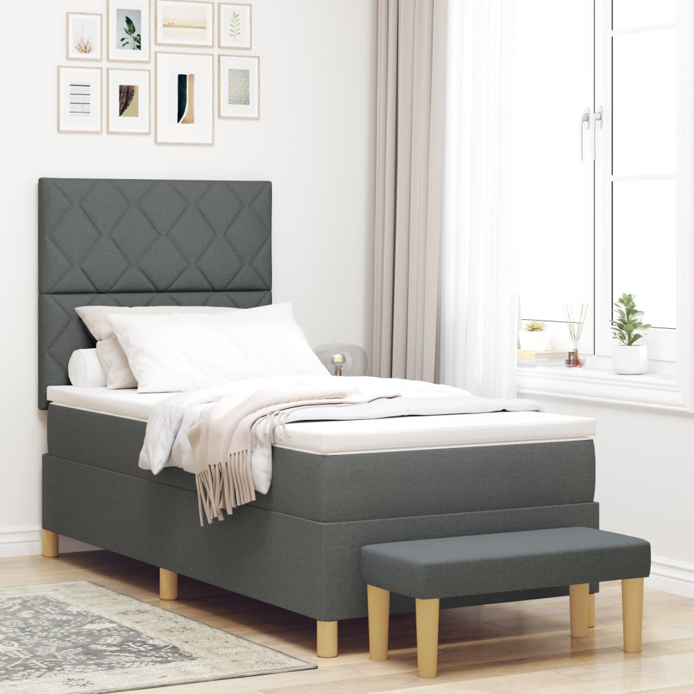 vidaXL Pat cu arcuri cu saltea Gri închis 90 x 200 cm țesătură