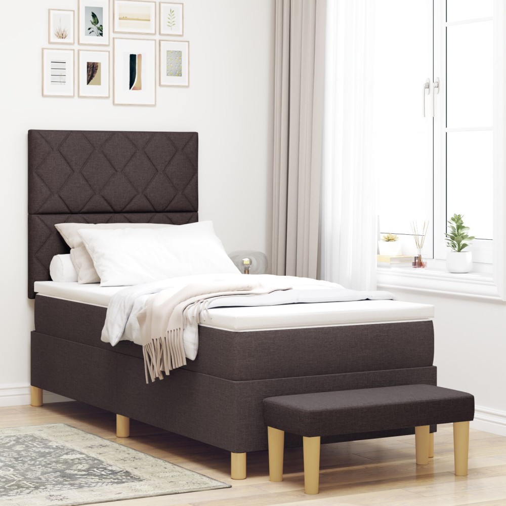 vidaXL Pat cu arcuri cu saltea Maro închis 90 x 200 cm țesătură