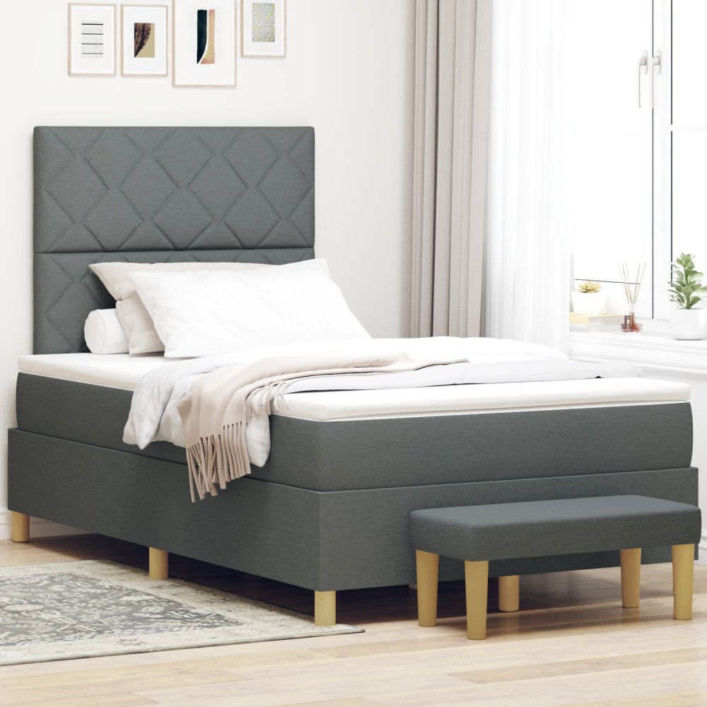 vidaXL Pat cu arcuri cu saltea Gri închis 120 x 190 cm țesătură