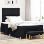 vidaXL Pat cu arcuri cu saltea Negru 120 x 200 cm țesătură vidaXL Pat cu arcuri cu saltea Negru 120 x 200 cm țesătură