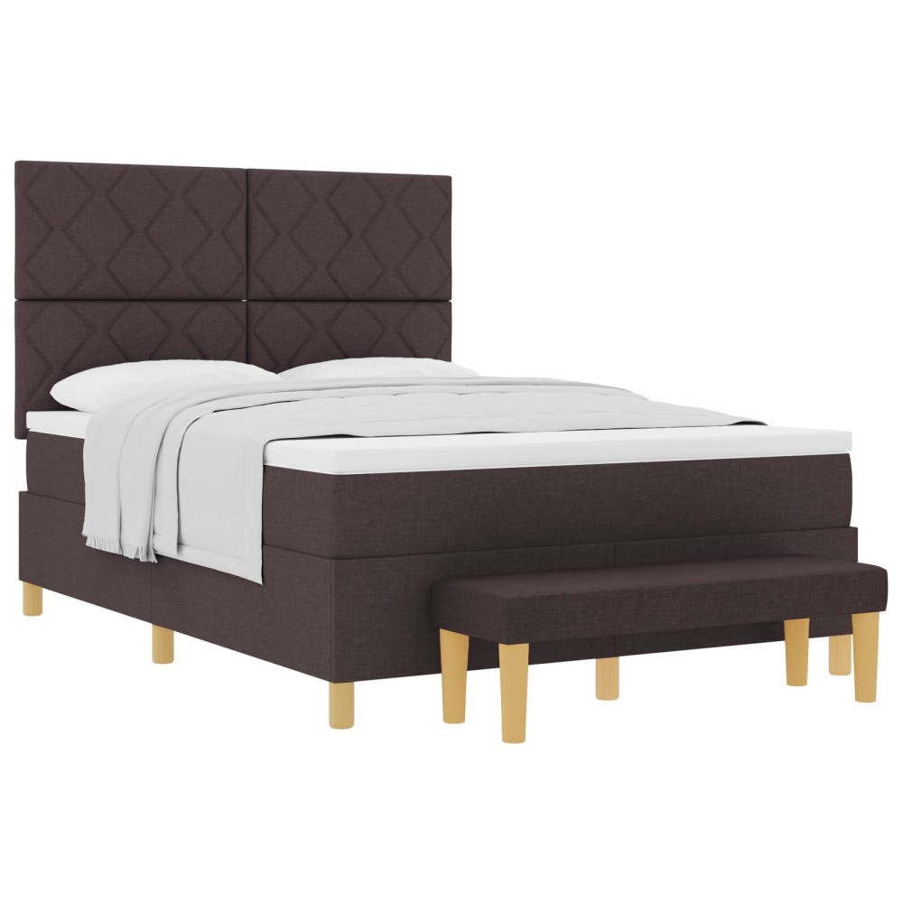 vidaXL Pat cu suport pentru saltea și bancă maro închis 140x200 cm țesătură
