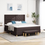vidaXL Pat cu arcuri cu saltea Maro închis 180 x 200 cm țesătură vidaXL Pat cu arcuri cu saltea Maro închis 180 x 200 cm țesătură