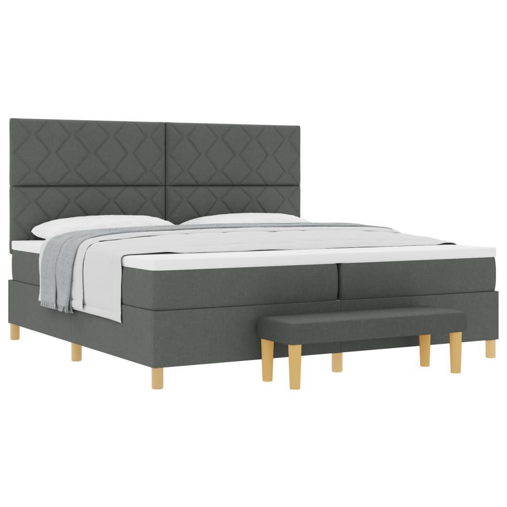 vidaXL Pat cu arcuri cu saltea Gri închis 200 x 200 cm țesătură