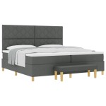 vidaXL Pat cu arcuri cu saltea Gri închis 200 x 200 cm țesătură vidaXL Pat cu arcuri cu saltea Gri închis 200 x 200 cm țesătură