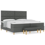 vidaXL Pat cu arcuri cu saltea Gri închis 200 x 200 cm țesătură vidaXL Pat cu arcuri cu saltea Gri închis 200 x 200 cm țesătură