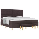 vidaXL Pat cu arcuri cu saltea Maro închis 200 x 200 cm țesătură vidaXL Pat cu arcuri cu saltea Maro închis 200 x 200 cm țesătură