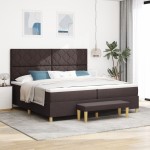 vidaXL Pat cu arcuri cu saltea Maro închis 200 x 200 cm țesătură vidaXL Pat cu arcuri cu saltea Maro închis 200 x 200 cm țesătură