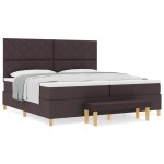 vidaXL Pat cu arcuri cu saltea Maro închis 200 x 200 cm țesătură vidaXL Pat cu arcuri cu saltea Maro închis 200 x 200 cm țesătură