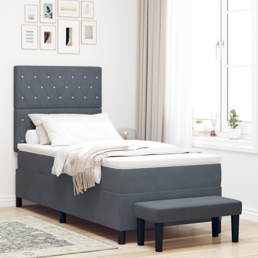 vidaXL Pat cu arcuri cu saltea Gri închis 90 x 200 cm Catifea