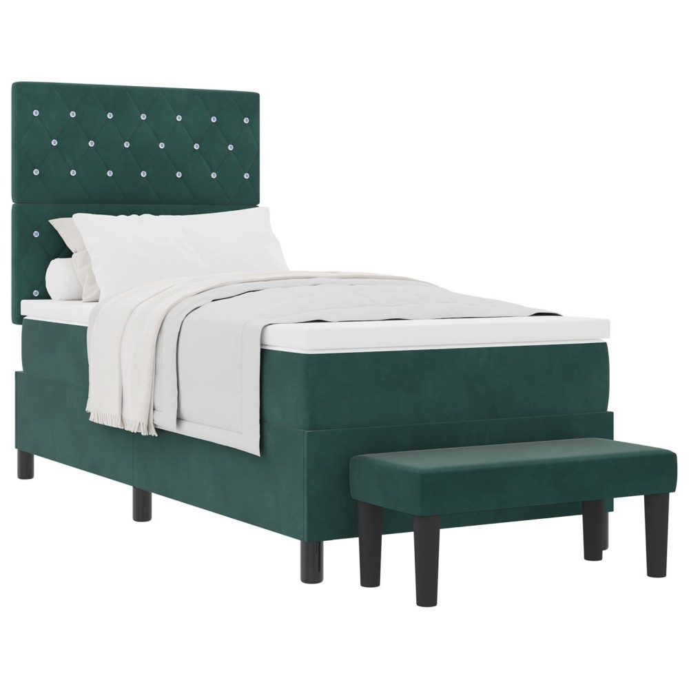 vidaXL Pat cu arcuri cu saltea Verde închis 90 x 200 cm Catifea