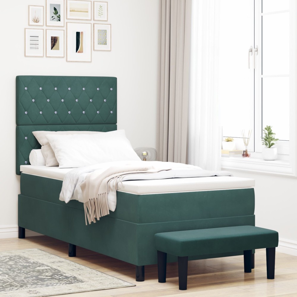 vidaXL Pat cu arcuri cu saltea Verde închis 90 x 200 cm Catifea