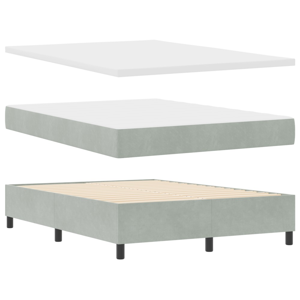 vidaXL Pat cu suport de saltea cu saltea & bancă Gri deschis 140x190 cm Catifea