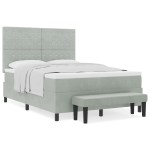 vidaXL Pat cu arcuri cu saltea Gri deschis 140 x 190 cm Catifea