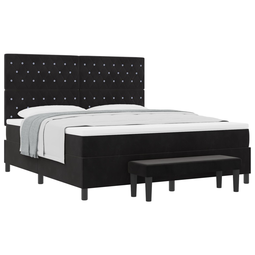 vidaXL Pat cu suport pentru saltea și bancă neagră 180x200 cm din catifea