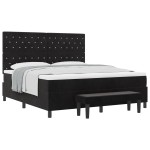 vidaXL Pat cu arcuri cu saltea cu headboard Negru 180 x 200 cm Catifea