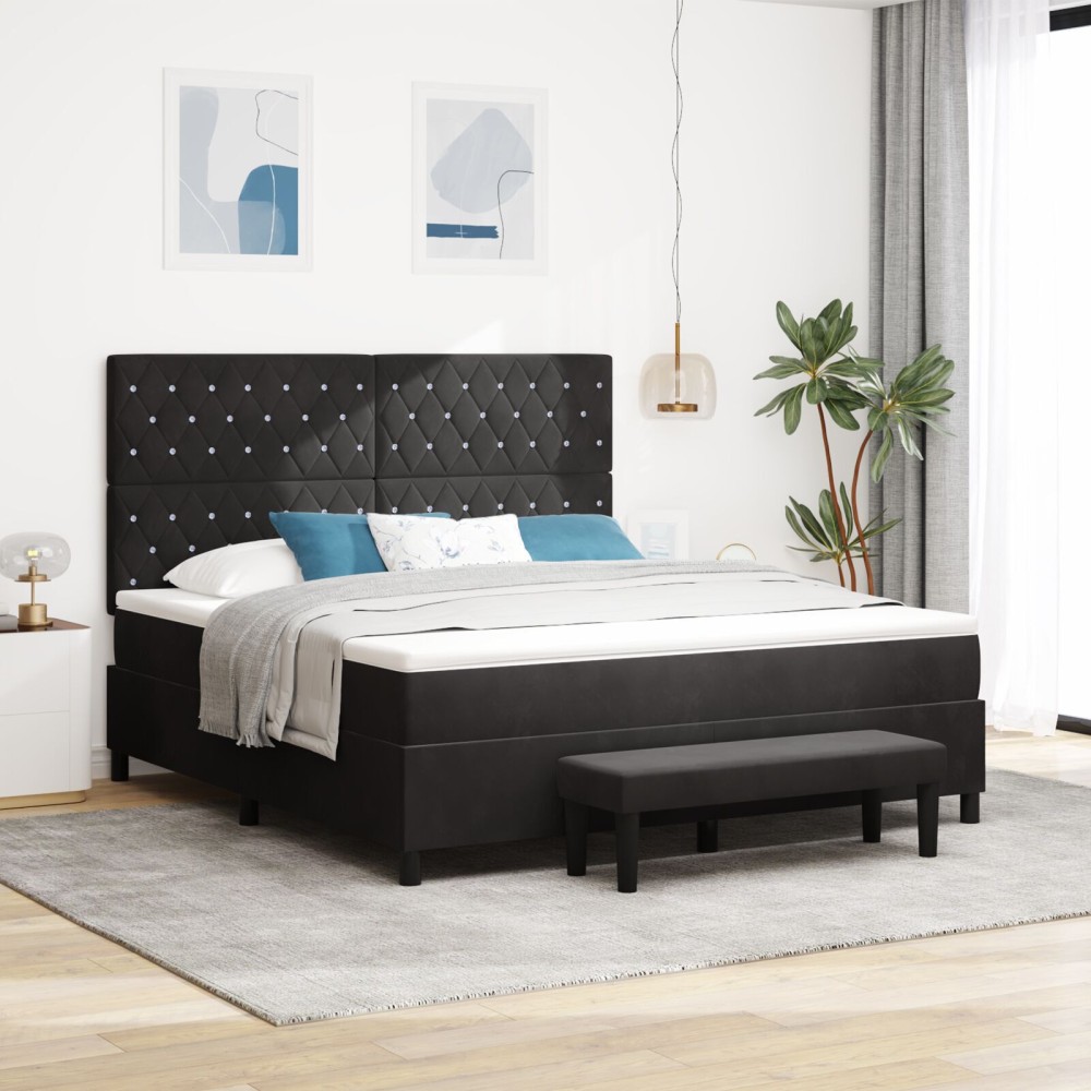 vidaXL Pat cu suport pentru saltea și bancă neagră 180x200 cm din catifea