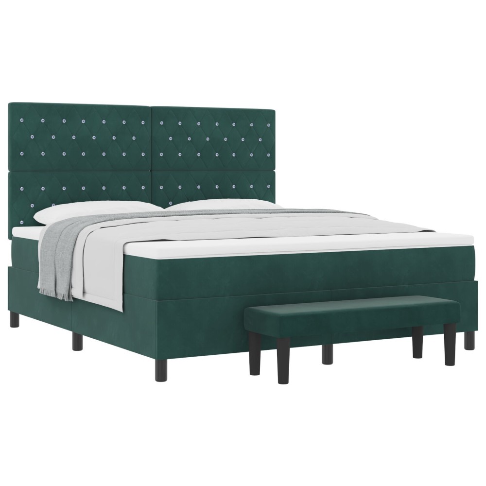 vidaXL Pat cu arcuri cu saltea Verde închis 180 x 200 cm Catifea