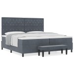vidaXL Pat cu arcuri cu saltea Gri închis 200 x 200 cm Catifea vidaXL Pat cu arcuri cu saltea Gri închis 200 x 200 cm Catifea