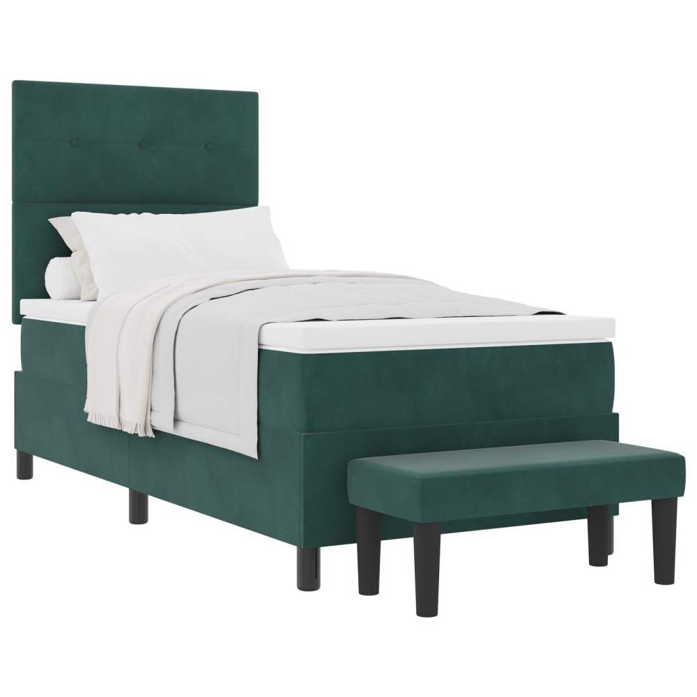 vidaXL Pat cu arcuri cu saltea Verde închis 90 x 200 cm Catifea