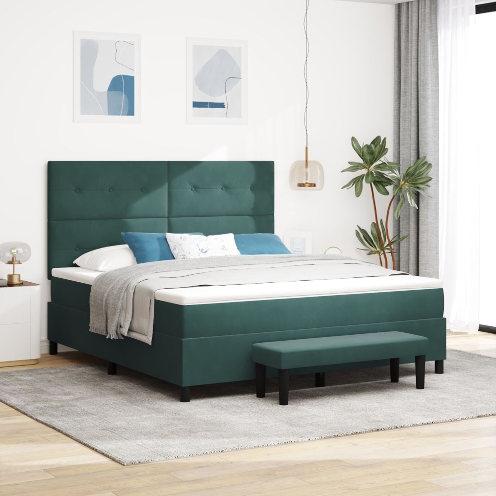 vidaXL Pat cu arcuri cu saltea Verde închis 180 x 200 cm Catifea