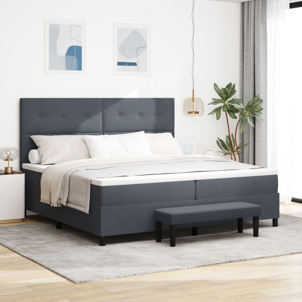 vidaXL Pat cu arcuri cu saltea Gri închis 200 x 200 cm Catifea