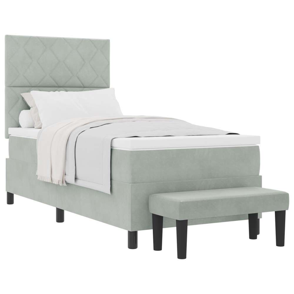 vidaXL Pat cu arcuri cu saltea Gri deschis 90 x 190 cm Catifea