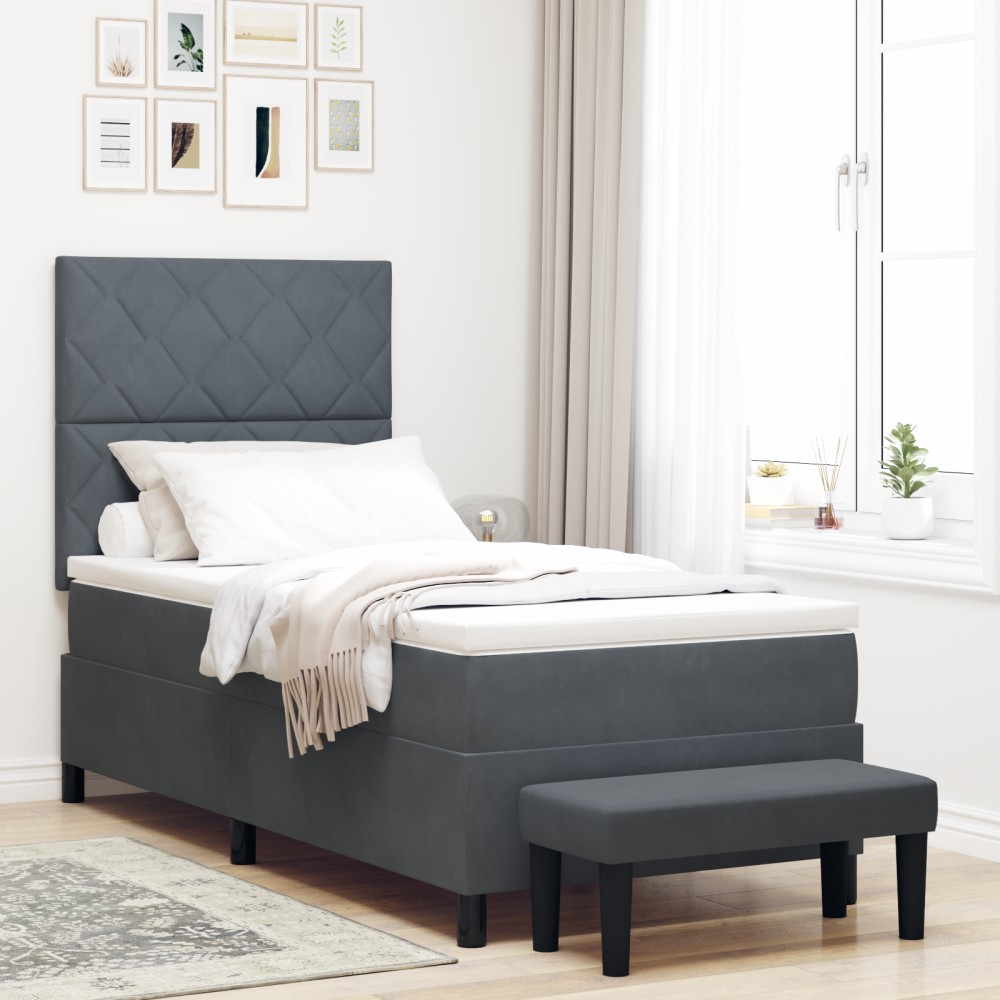 vidaXL Pat cu arcuri cu saltea Gri închis 90 x 190 cm Catifea