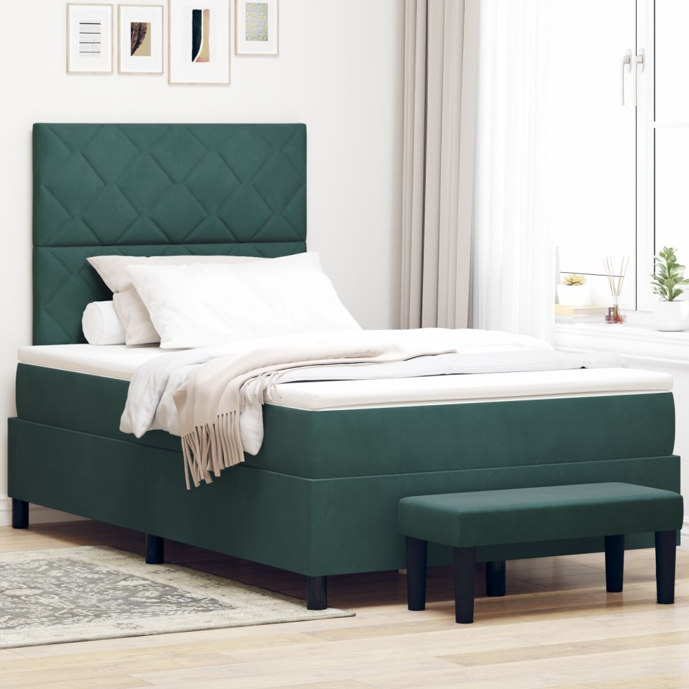 vidaXL Pat cu arcuri cu saltea Verde închis 120 x 200 cm Catifea