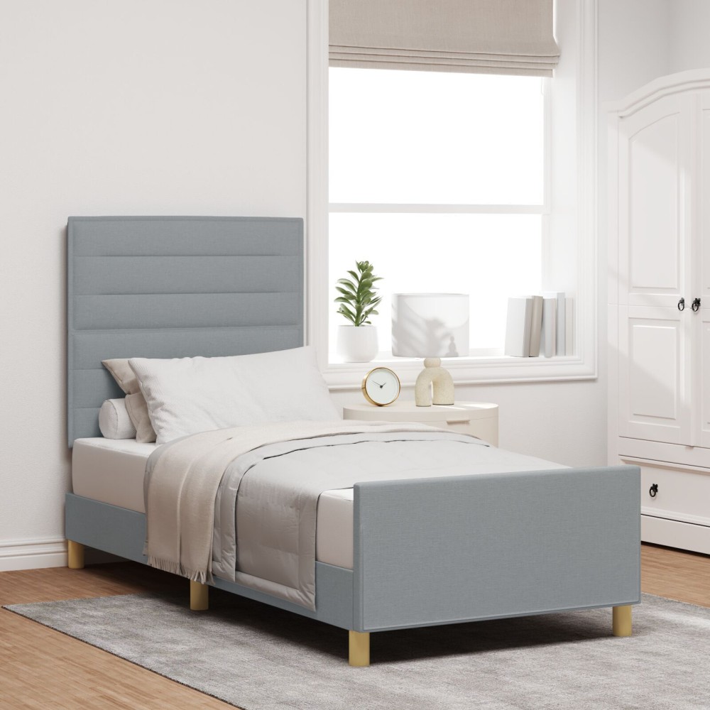 vidaXL Cadru de pat cu headboard Gri deschis 100 x 200 cm țesătură