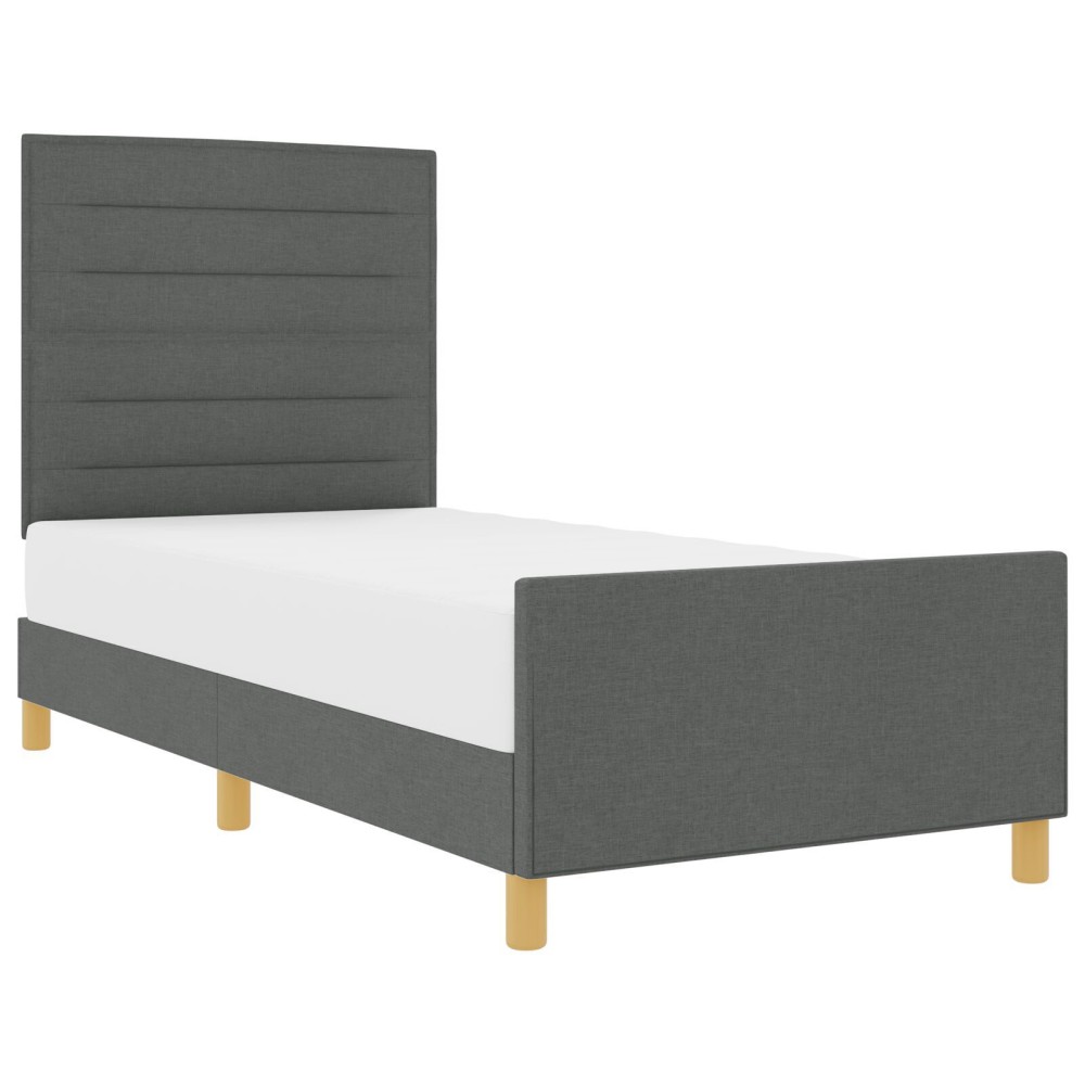 vidaXL Cadru de pat cu headboard Gri închis 100 x 200 cm țesătură