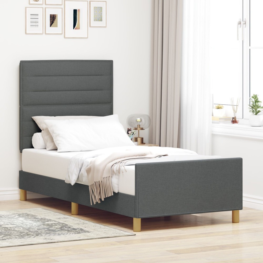 vidaXL Cadru de pat cu headboard Gri închis 100 x 200 cm țesătură