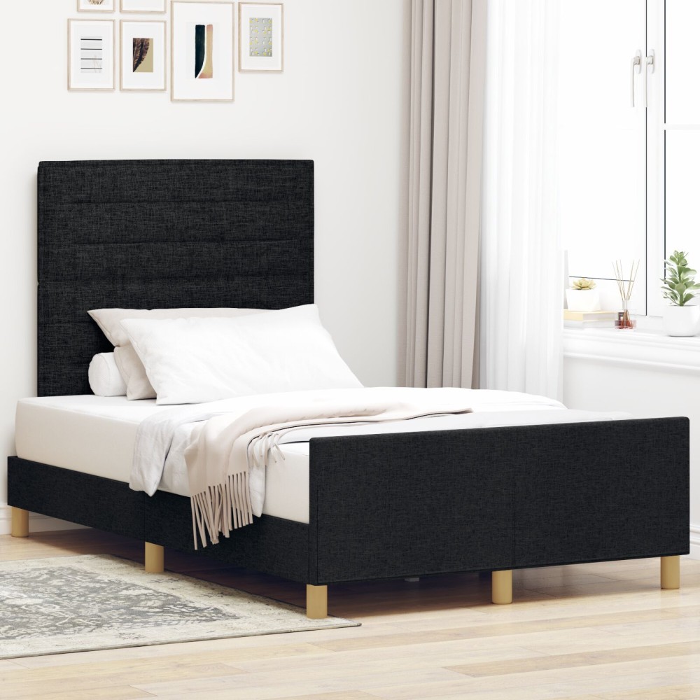 vidaXL Cadru de pat cu headboard Negru 120 x 200 cm țesătură