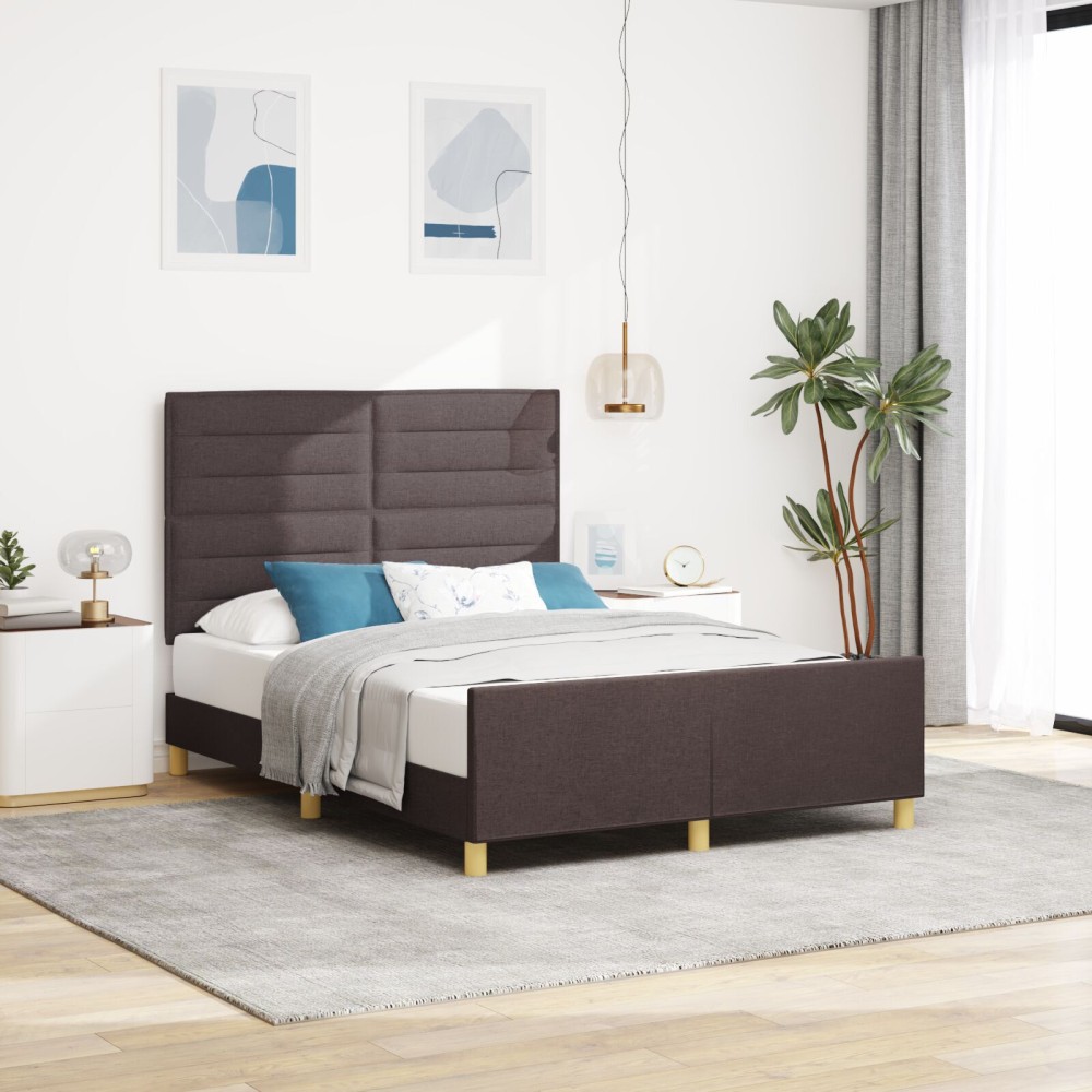 vidaXL Cadru de pat cu headboard Maro închis 160 x 200 cm țesătură