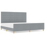 vidaXL Cadru de pat cu headboard Gri deschis 200 x 200 cm țesătură vidaXL Cadru de pat cu headboard Gri deschis 200 x 200 cm țesătură