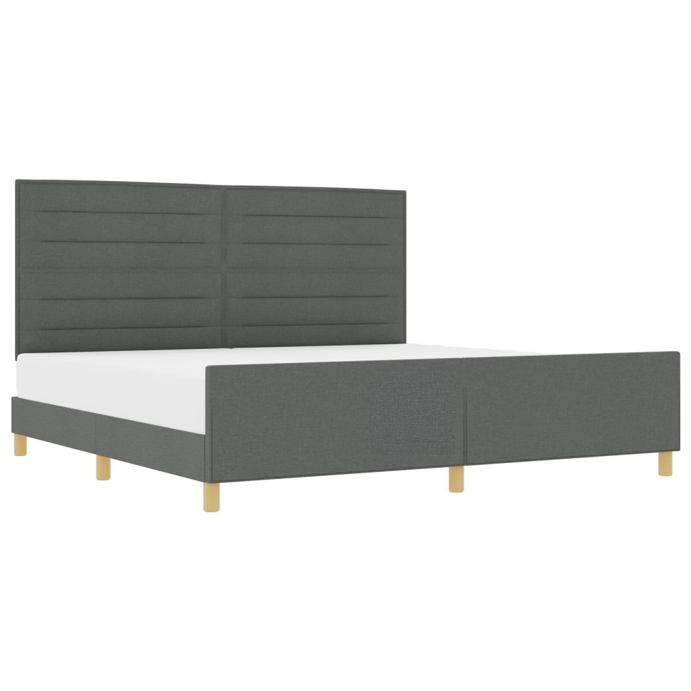 vidaXL Cadru de pat cu headboard Gri închis 200 x 200 cm țesătură