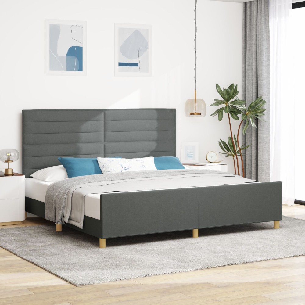vidaXL Cadru de pat cu headboard Gri închis 200 x 200 cm țesătură