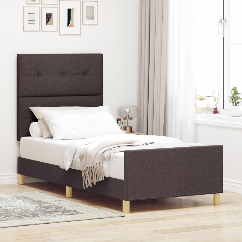 vidaXL Cadru de pat cu headboard Maro închis 90 x 200 cm țesătură