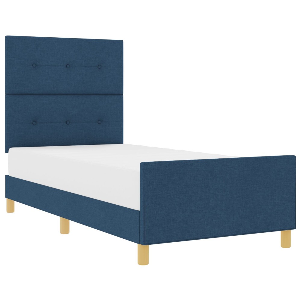 vidaXL Cadru de pat cu headboard albastru 90 x 200 cm țesătură