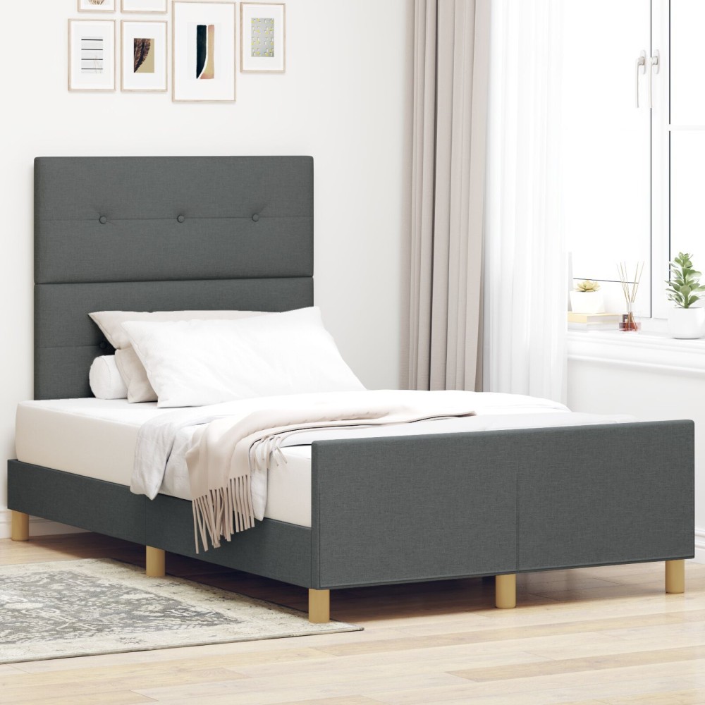 vidaXL Cadru de pat cu headboard Gri închis 120 x 200 cm țesătură