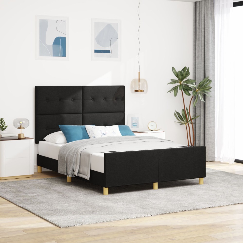 vidaXL Cadru de pat cu headboard Negru 160 x 200 cm țesătură