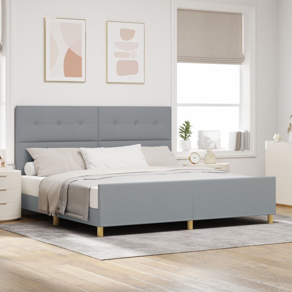 vidaXL Cadru de pat cu headboard Gri deschis 200 x 200 cm țesătură