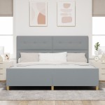 vidaXL Cadru de pat cu headboard Gri deschis 200 x 200 cm țesătură vidaXL Cadru de pat cu headboard Gri deschis 200 x 200 cm țesătură
