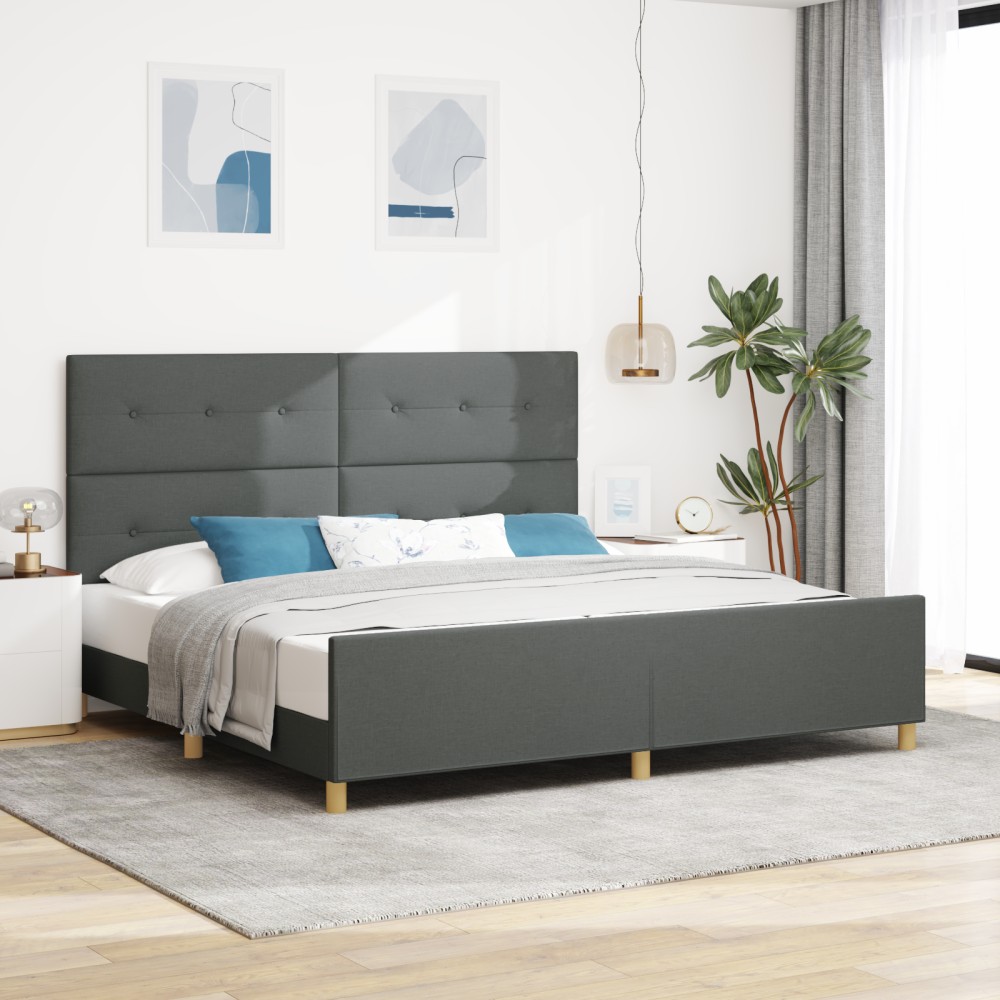 vidaXL Cadru de pat cu headboard Gri închis 200 x 200 cm țesătură