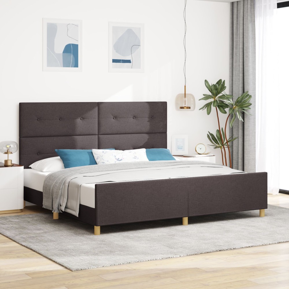 vidaXL Cadru de pat cu headboard Maro închis 200 x 200 cm țesătură