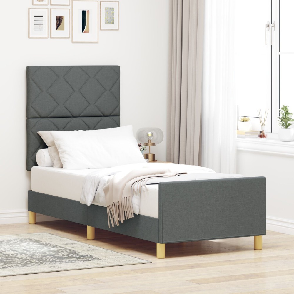 vidaXL Cadru de pat cu headboard Gri închis 80 x 200 cm țesătură