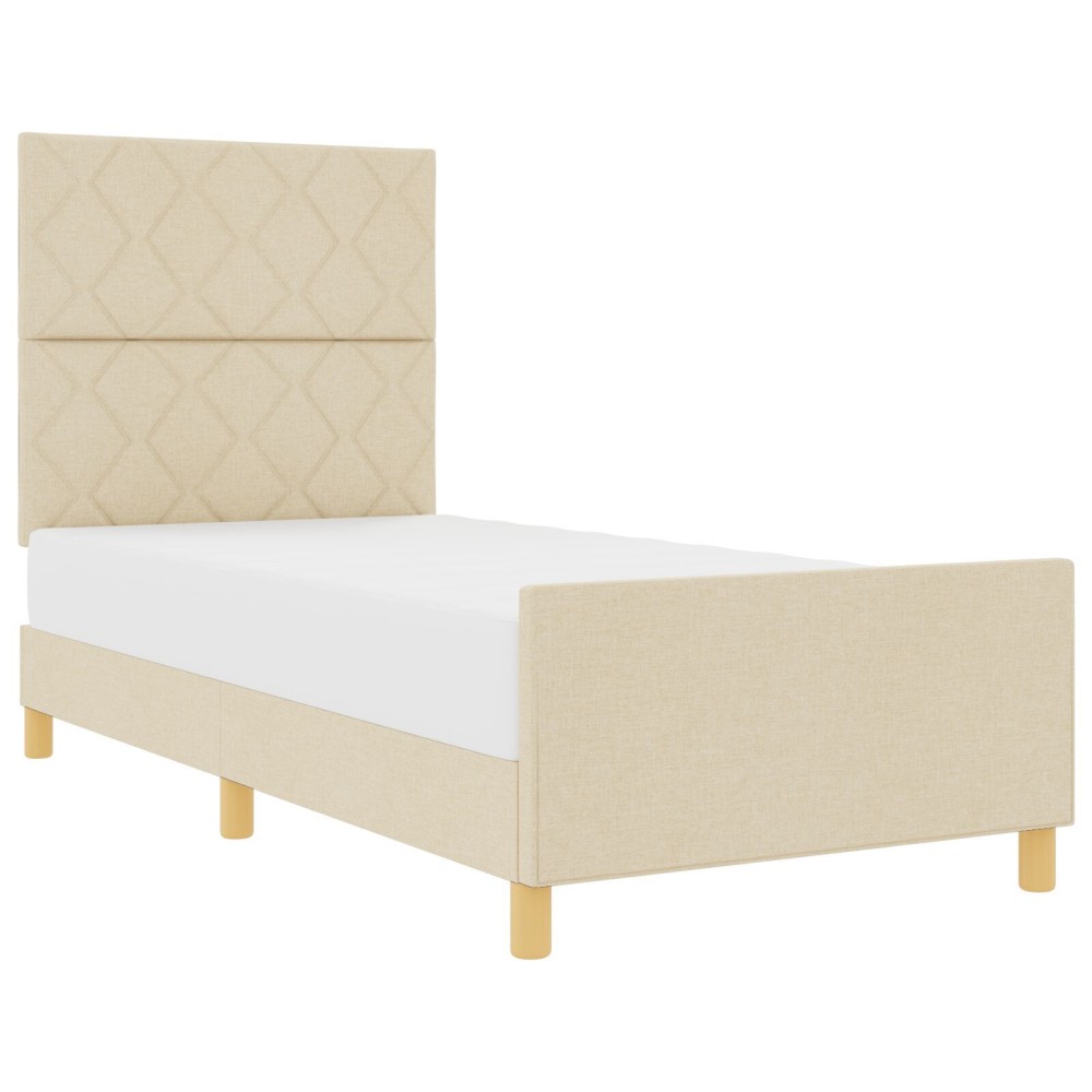vidaXL Cadru de pat cu headboard Crem 90 x 190 cm țesătură