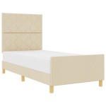 vidaXL Cadru de pat cu headboard Crem 90 x 190 cm țesătură vidaXL Cadru de pat cu headboard Crem 90 x 190 cm țesătură